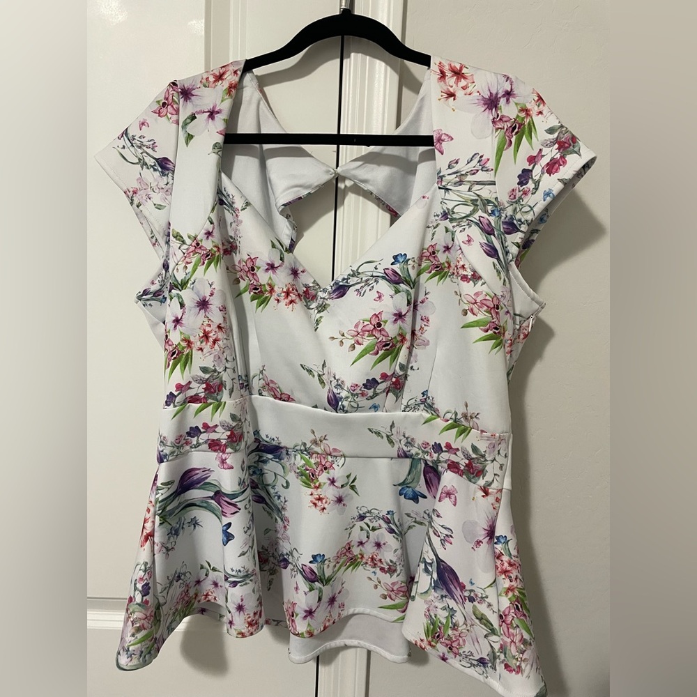 Lindy Bop Women's Charlize Floral Watercolor Peplum Top Vintage Inspired